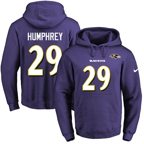 Nike Ravens #29 Marlon Humphrey Purple Name & Number Pullover NFL Hoodie